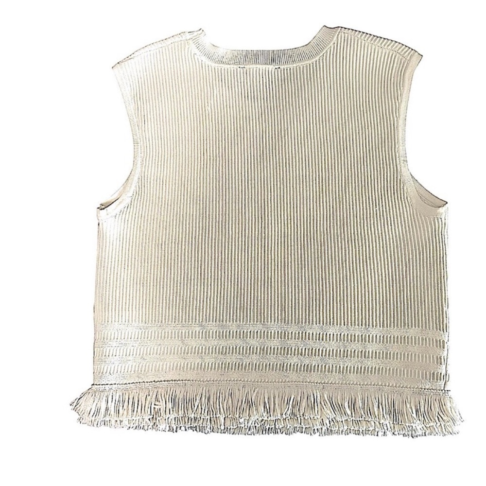 Express Fringe Hem Cropped Tank Top Rib Knit Cream Size S - Picture 3 of 8